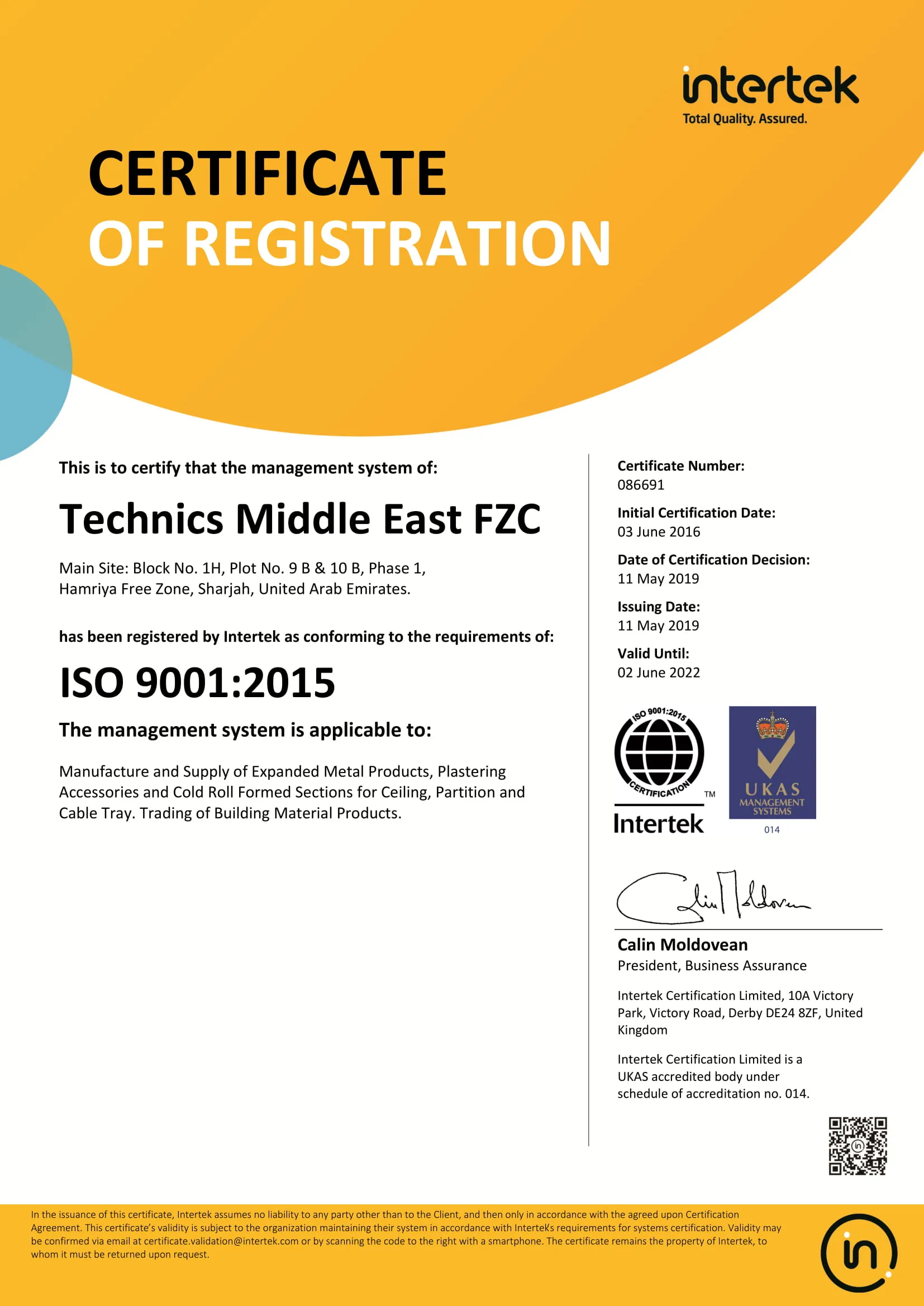 ISO 9001:2015 certificate