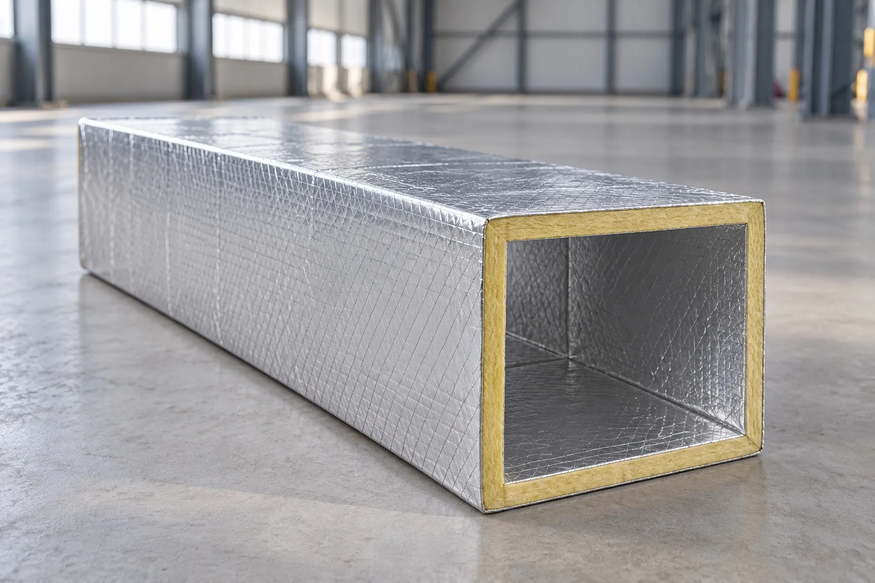 Foil-faced pre-insulated glass-wool duct section