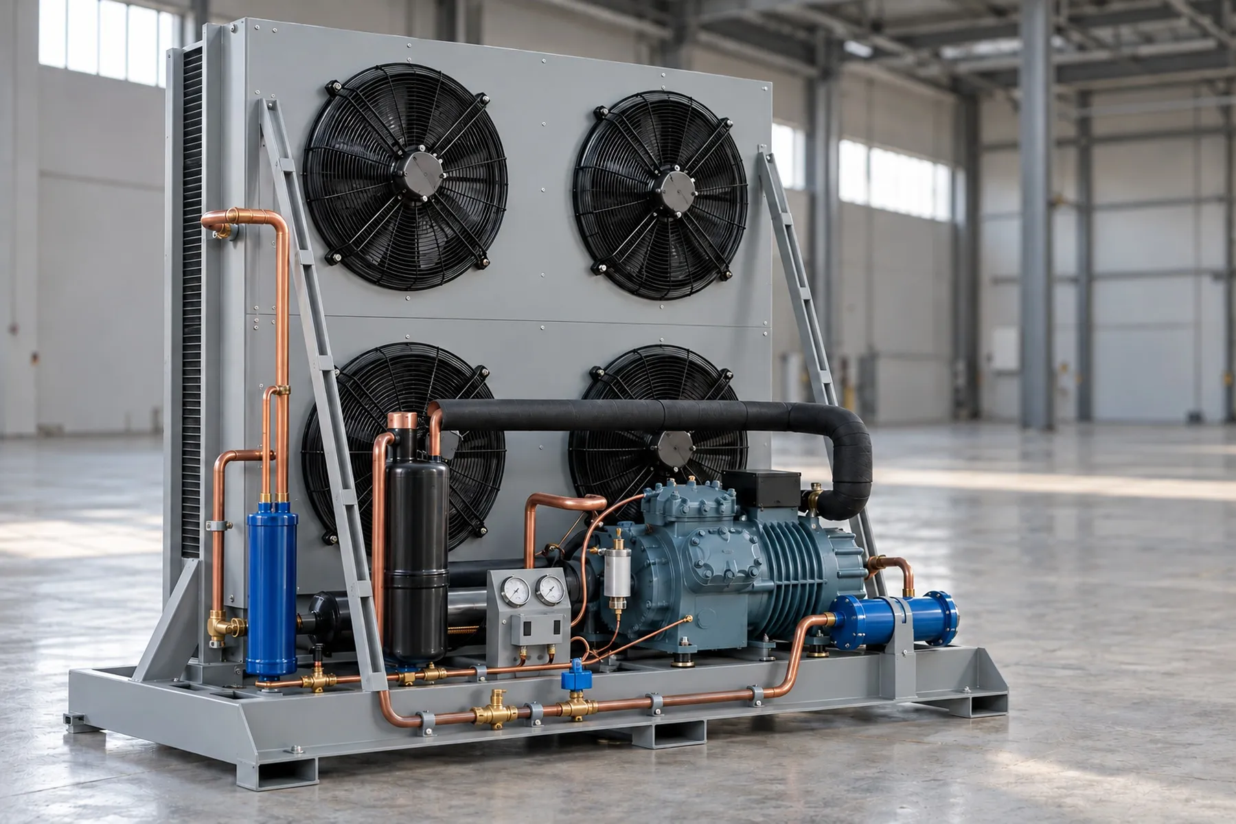 Air-cooled condensing unit with compressor and receiver