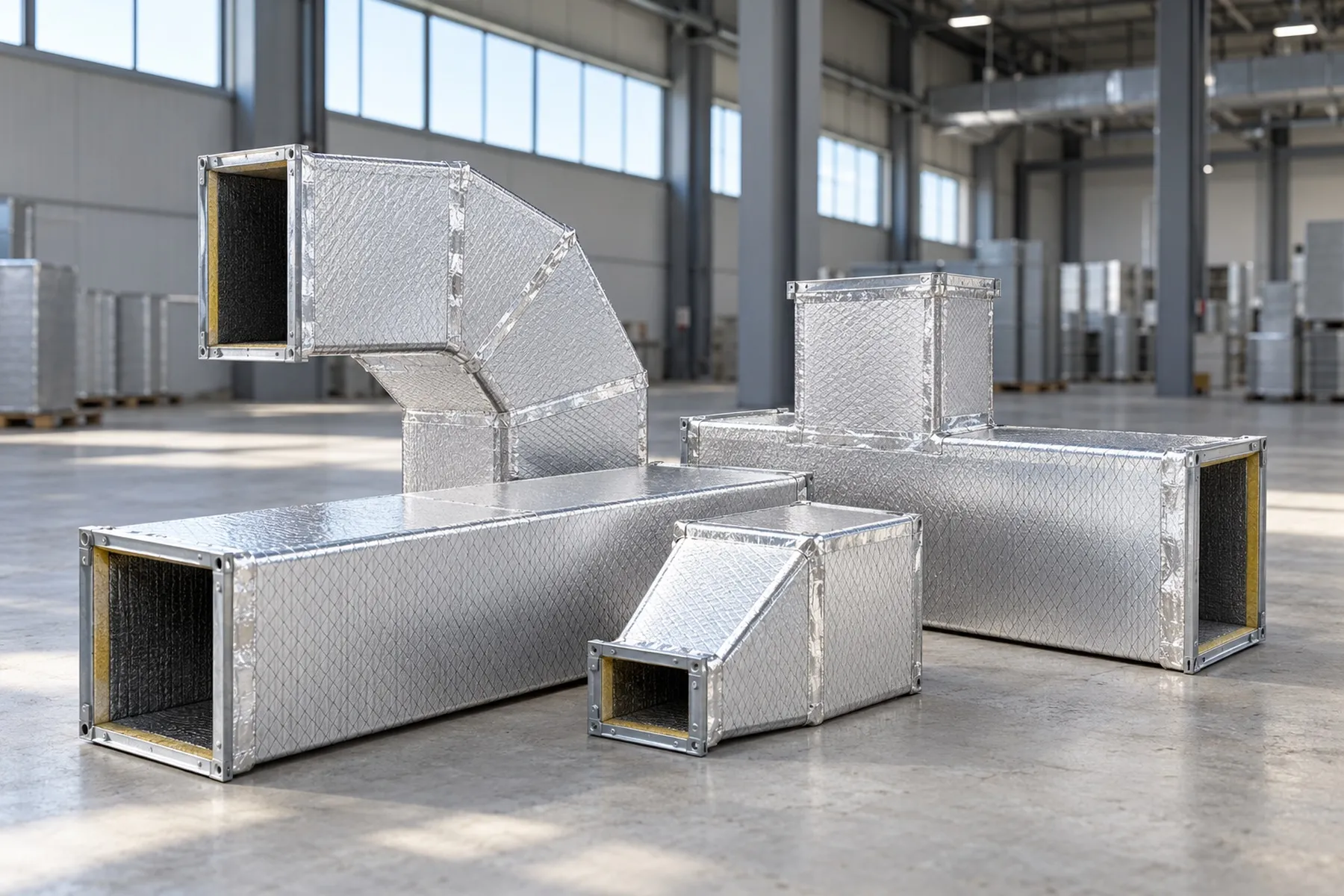 Pre-insulated duct sections, elbow, reducer and branch fitting